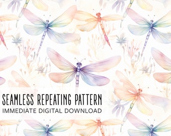 Watercolor Dragonflies Digital Seamless Pattern File