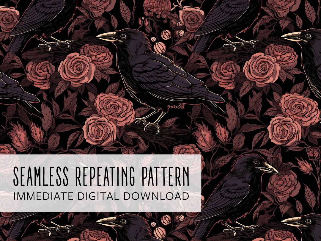 Floral Raven Digital Seamless Pattern File - Etsy
