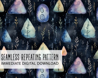 Dark Magic Crystal Runestone Digital Seamless Pattern File