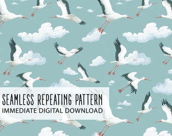 Blue Storks Flying Digital Seamless Pattern File