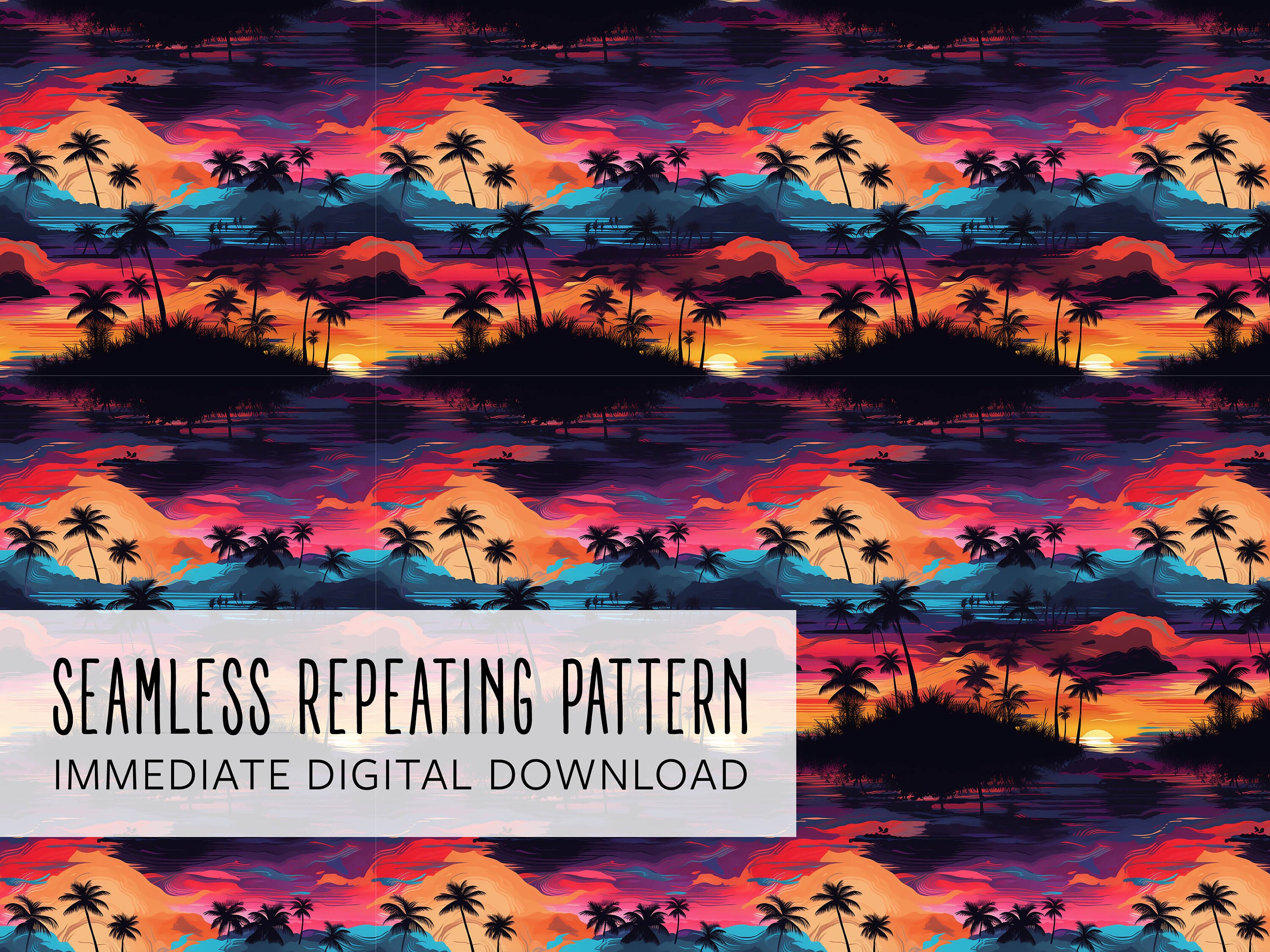 Palm Tree Sunset Digital Seamless Pattern File - Etsy