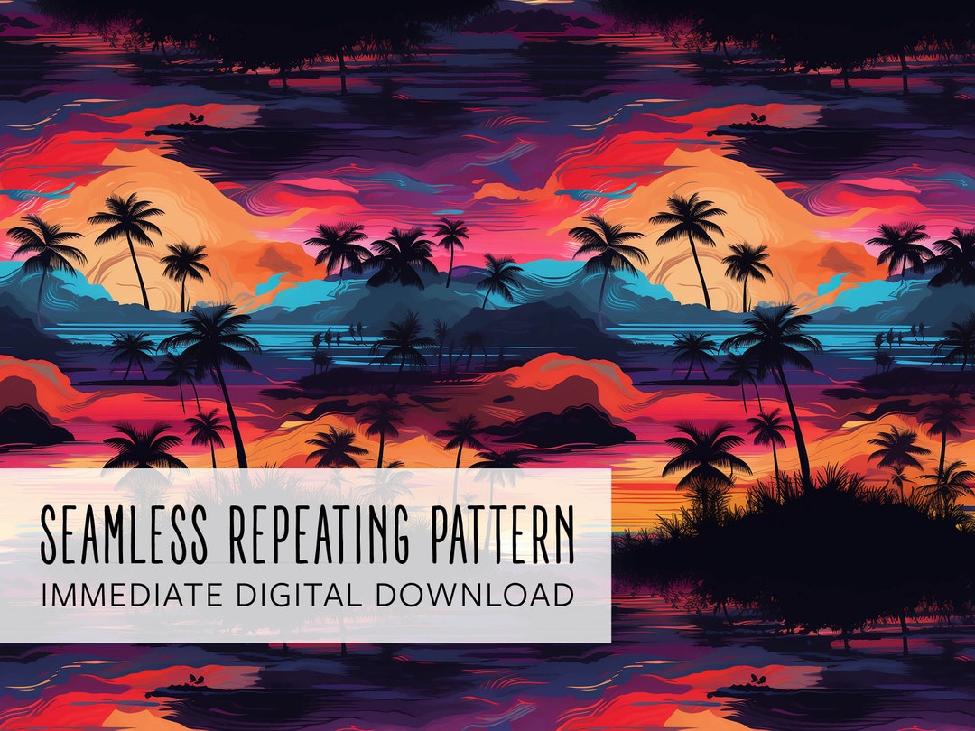 Palm Tree Sunset Digital Seamless Pattern File - Etsy