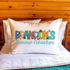 Personalized Boys Pillow, Sleep Away Camp Bedding, Personalized Kids Camping Pillowcase, Boys Name Summer Camp Pillow