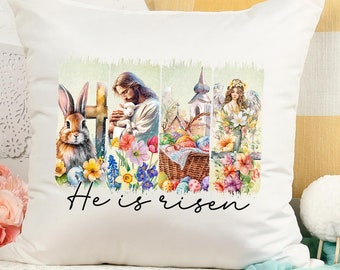 He is Risen Easter Pillow Cover: Christian Easter Decor (18x18)