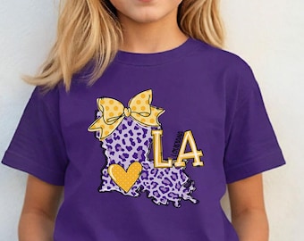 Girly Louisiana Shirt, Purple and Gold Louisiana with Bow