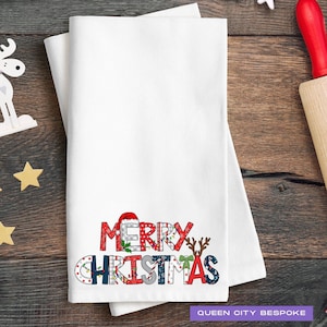 Merry Christmas Hand Towel, Christmas Kitchen Tea Towel, Holiday Kitchen Decor, Traditional Christmas Kitchen Decoration