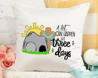 He is Risen Easter Pillow Cover: Christian Gift, Tomb Illustration (18x18)