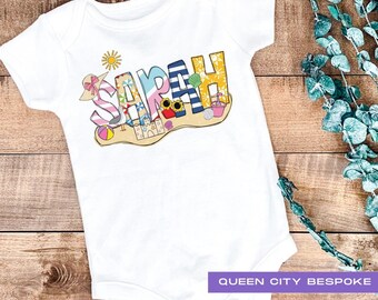 Personalized Beach Baby Organic Onesie: Summer Name Design