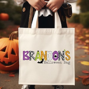 Boys Halloween Bag, Personalized Trick or Treat Bag, Kids Name Halloween Tote Bag, Boys Halloween Name Bag, Reusable Personalized Bag