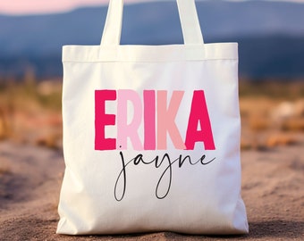 Rosa Name Einkaufstasche: Mädchen Reise Monogramm Canvas Tasche
