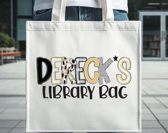 Personalized Boys Library Tote Bag: Custom Name Book Bag