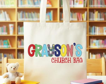 パーソナライズされた子供用教会トートバッグ：カスタム日曜学校バッグ
