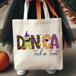 Personalized Girls Halloween Bag, Reusable Halloween Name Bag, Halloween Witch Name Tote Bag, Trick or Treat Bag Personalized