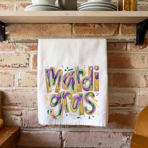 Glitter Mardi Gras Kitchen Towel, Sophisticated Mardi Gras Tea Towel, Nola Kitchen Towel, Mardi Gras Home Decor, Nola Hostess Gift