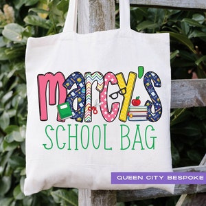 Sac fourre-tout pour bibliothèque avec prénoms pour enfants, Sac de bibliothèque personnalisé pour fille, Sac de bibliothèque personnalisé pour l'école, Cartable avec prénom personnalisé