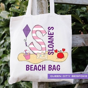 Personalized Kids Beach Bag, Girls Name Beach Tote Bag, Personalized Beach Toys Tote Bag, Girls Monogram Summer Beach Bag, Girls Beach Bag