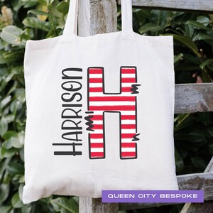 Sac de bibliothèque avec nom d'été, sac fourre-tout monogramme personnalisé, sac fourre-tout avec nom d'enfant, cartable avec nom personnalisé, sac cadeau, sac de lecture d'été