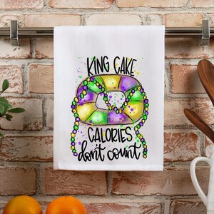 King Cake Calories Kitchen Towel, Funny King Cake Mardi Gras Kitchen Tea Towel, Mardi Gras Tea Towel, Mardi Gras Hand Towel