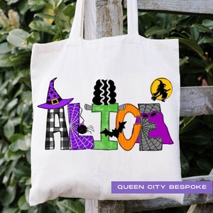 Personalized Girls Halloween Treat Bag, Girl Name Trick or Treat Bag, Personalized Girls Halloween Candy Bag, Kids Name Halloween Tote Bag