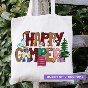 Happy Camper Tote Bag, Kids Camping Tote Bag, Family Vacation Tote Bag, Reusable Camping Bag, Camping Gift Bag, Canvas Bag for Travel Camper