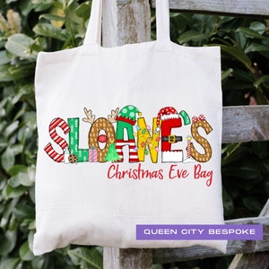 Personalized Christmas Tote Bag, Christmas Eve Name Bag, Kids Name Christmas Tote Bag, Christmas Name Tote Bag, Custom Name Christmas Bag