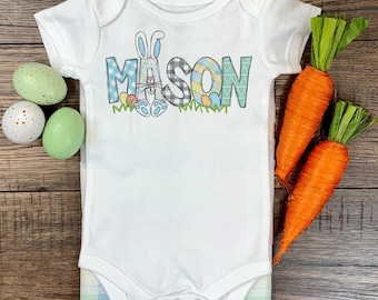 Mono de Pascua personalizado para bebé niño, mono de conejito con nombre de niño, mono de Pascua con nombre de bebé, mono con nombre de conejito de Pascua, mono de Pascua para bebé niño