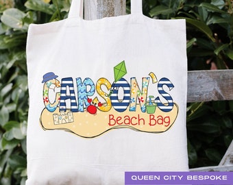 Personalized Boys Beach Tote Bag: Custom Name Canvas Tote