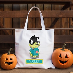 Fräulein Frankenstein Süßes oder Saures Tasche, Mädchen-Halloween-Tasche, personalisierte Mädchen Halloween, gruselige Mädchentasche, Stamm oder Leckerei Namenstasche
