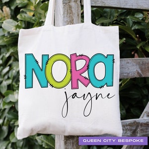 Sac fourre-tout personnalisé pour fille, Sac fourre-tout personnalisé pour enfant, Sac en toile avec prénom pour fille, Cartable prénom pour enfant, Sac prénom personnalisé, Sac fourre-tout personnalisé