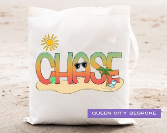 Personalized Summer Canvas Beach Tote Bag: Custom Name