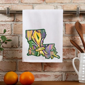 Louisiana Fleur De Lis Kitchen Tea Towel, Louisiana Fleur De Lis Mardi Gras Tea Towel, Fleur De Lis Towel, Louisiana Mardi Gras Hand Towel