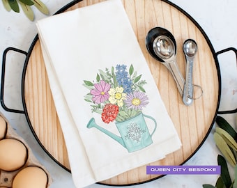 Custom Birth Month Flower Bouquet Tea Towel: Personalized Family Gift