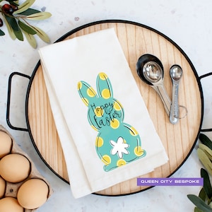 Easter Bunny Kitchen Towel, Polka Dot Easter Bunny Towel, Cute Bunny Tea Towel, Easter Bathroom Towel, Easter Bunny Hand Towel