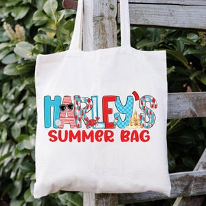 Kinder Sommer Strandtasche, personalisierte Sommer Tragetasche, Benutzerdefinierte Strandtasche für Urlaub, Benutzerdefinierte Name Einkaufstasche, Kinder Name Pool Tasche