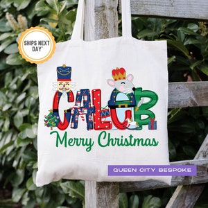Personalized Christmas Tote Bag, Christmas Name Tote Bag, Christmas Eve Gift Bag, Personalized Kids Christmas Gift Bag, Christmas Party Bag