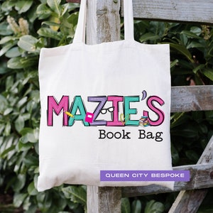 Personalized Girls Library Book Tote Bag, Book Lover Gift, Teenage Reader Birthday Gift