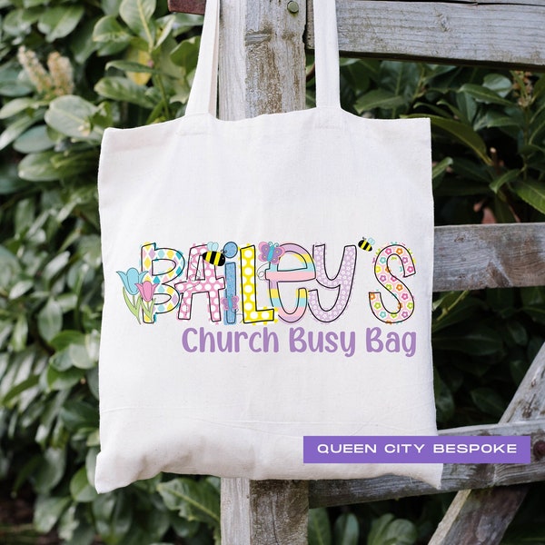 Girls Church Busy Bag, Kids Name Sunday School Tote Bag, Personalized Children's Church Bag