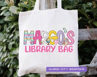 Personalized Girls Library Bag, Kids Name School Tote