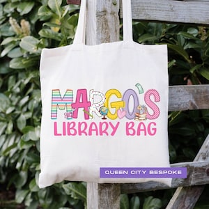 Personalized Girls Library Bag, Kids Name School Tote