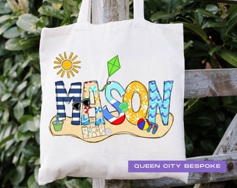 Personalized Boys Beach Tote Bag: Summer Toys Canvas Bag