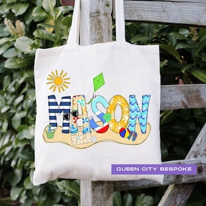 Personalisierte Jungen Strandtasche, Jungen Name Strand Tragetasche, Sommer Strand Spielzeug Tragetasche, Jungen Monogramm Sommer Pool Tasche, Jungen Pool Spielzeug Tragetasche