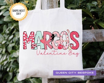 Personalized Valentine Bag, Valentine's Day Treat Bag, Valentine's Day Name Bag, Class Valentine's Day Party Gift Bags, Be My Valentine Tote