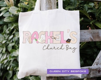 Personalized Girls Church Bag, Sunday School Bag, Kids Name Sunday School Tote Bag, Kids Bible Tote Bag, Noah's Arc Tote Bag, Church Tote