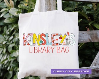Bolsa de biblioteca personalizada para la escuela, bolsa de biblioteca escolar personalizada, bolsa de biblioteca con forma de gato, bolsa de biblioteca con nombre para niños, bolsa de biblioteca con forma de perro