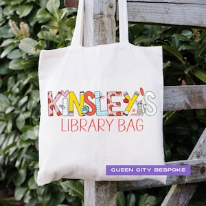 Personalized Library Bag for School, Personalized School Library Bag, Cat Library Bag, Kids Library Name Bag, Dog Library Bag