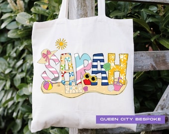 Personalisierte Mädchen Strand Tragetasche: Benutzerdefinierte Name Canvas Sommer Tote Bag