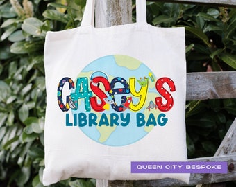 Personalized Kids Space Library Tote Bag: Astronaut Theme