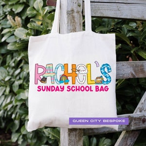 Sac d'église personnalisé pour enfants, sac d'école du dimanche, sac fourre-tout d'école du dimanche prénom pour enfants, sac fourre-tout Bible pour enfants, sac fourre-tout Arc de Noé, sac d'église pour fille