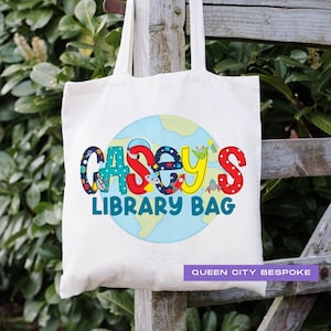 Personalized Kids Library Bag, Space Themed Library Tote, Boys Name Space Bag, Personalized Astronaut Tote Bag