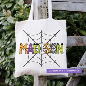 Personalized Halloween Tote Bag, Custom Name Kids Halloween Bag, Personalized Halloween Bucket Tote Bag, Boys Halloween Tote Bag
